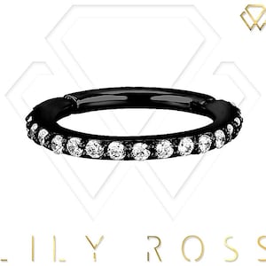 18g Black Helix/Cartilage/Tragus Clicker Hoop Ring Set with White Swarovski Cz..Black PVD Over Surgical Steel 18g - 5,6,7 or 8mm