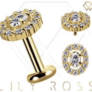 New 18k Solid Gold Cartilage Earring - Dainty 16G Internally Threaded Labret - Tragus Earring.. Sizes From 4mm to 12mm ( Nickel Free )