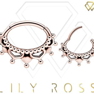 Beautiful Rose Gold Daith Piercing Jewelry,Septum/Helix Hinged Clicker..Rose Gold PVD Over 316L Surgical Steel  16g - 7mm