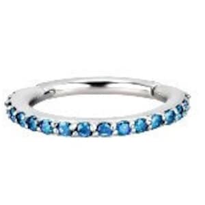 Bague Clicker Helix/Cartilage Eternity 16g sertie de saphir bleu Swarovski Cz sur acier chirurgical 316L - Disponible en 5,6,7 ou 8 mm