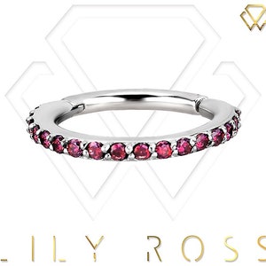 16g Helix/Cartilage Eternity Clicker Ring Set with Ruby Red Swarovski Cz on 316L Surgical Steel - Comes in 5,6,7 or 8mm