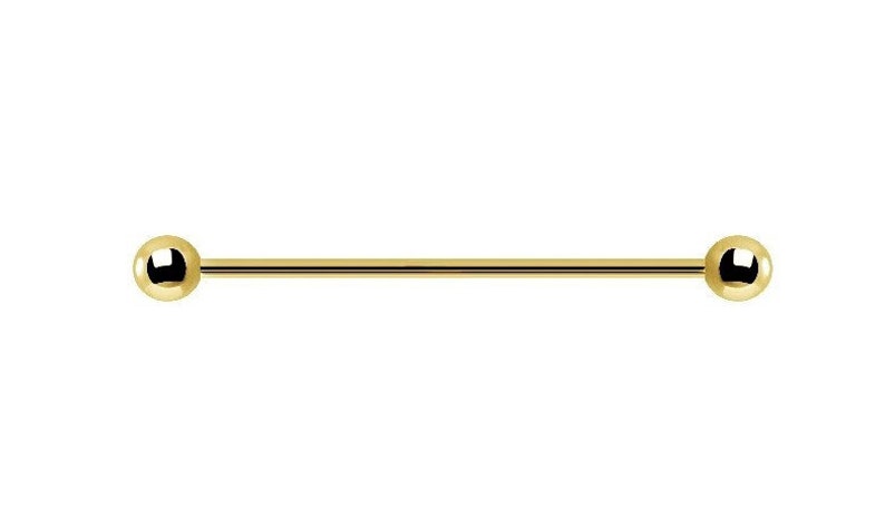 14k Solid Gold 14g Industrial Barbell with 3mm 4mm or 5mm Balls From 20mm to 50mm 3.5mm