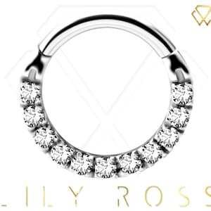 Beautiful Septum Clicker, Cartilage/Daith Piercing Ring Set with White Swarovski Cz..316L Surgical Steel 16G - 6mm, 7mm or 8mm