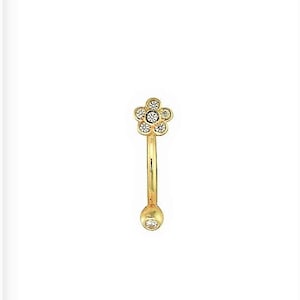 14k Solid Gold Eyebrow, Daith, Rook Jewelry Set with White Swarovski Cz Flower..16g - 6,8 or 9mm ( Nickel Free )