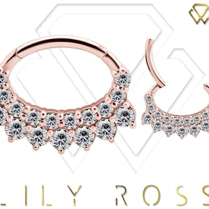 Superbes bijoux de piercing Daith en or rose, cliquet de septum avec oxyde de zirconium swarovski blanc.. PVD or rose sur acier chirurgical 316L.. 16 g - 7 mm