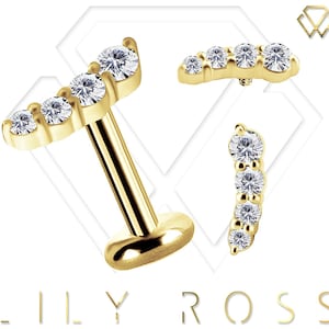 Genuine Diamonds 18k Solid Gold Trinity Cartilage Earring - 16G Internally Threaded Labret - Tragus Earring.. Sizes From 4mm to 12mm