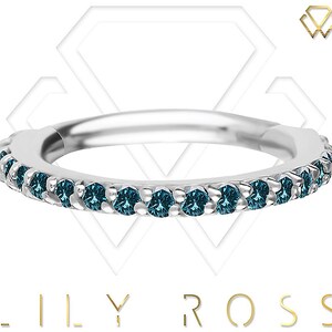 Anillo con bisagras de platino PT950 de diamantes genuinos, anillo de daith/cartílago/concha... Diamantes acuáticos creados en laboratorio Eternity Clicker... 16 g - De 6 mm a 11 mm
