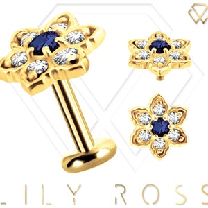 New 18k Solid Gold Tiny Flower Cartilage Earring - 16G Internally Threaded Labret - Tragus Earring.. Sizes From 4mm to 12mm (Nickel Free)
