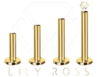 18k Solid Gold 16g Internally Threaded Tragus/Helix Labret Part - Comes In 4,5,6,7,8,9,10,11 or 12mm ( Nickel Free )