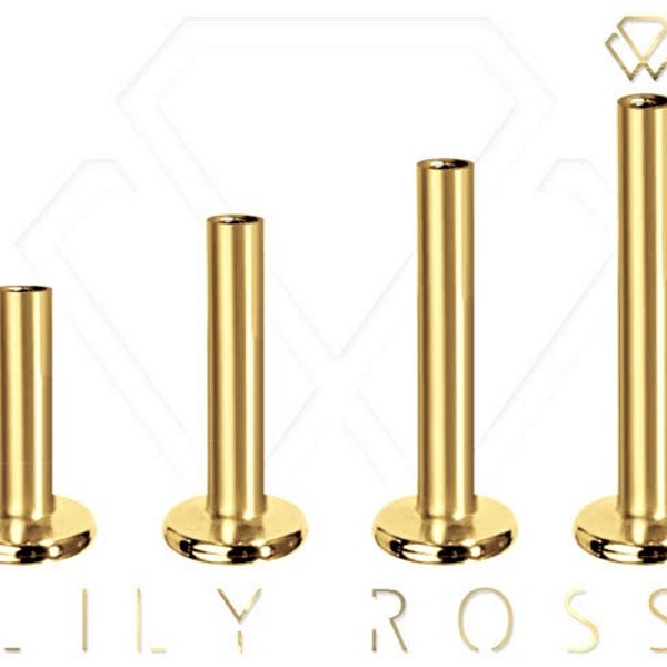 18k Solid Gold 16g Internally Threaded Tragus/Helix Labret Part - Comes In 4,5,6,7,8,9,10,11 or 12mm ( Nickel Free )