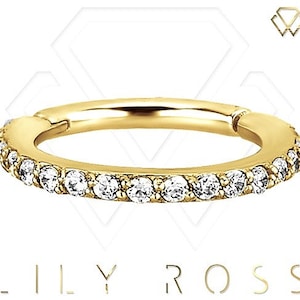Anillo de eternidad con bisagra y diamantes genuinos en oro macizo de 18 k con hélice/cartílago y diamantes creados por Swarovski. Viene en 16 g, desde 5 mm hasta 12 mm.