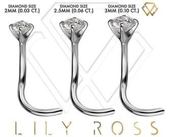 Genuine VVS (D-F) Diamond Solid 18K White Gold Nose Ring Stud..20G - 6.5mm