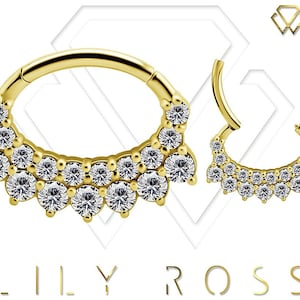 Superbes bijoux de piercing Daith en or, cliquet de septum avec zircone cubique Swarovski blanche PVD or 18 carats sur acier chirurgical 316L 16 g - 7 mm