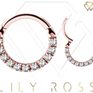 Genuine VVS (D-F) Diamonds Solid 18k Rose Gold Septum/Daith Hinged Ring Eternity Clicker..16g - From 6mm to 10mm