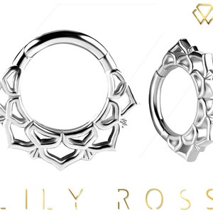 Solid 18k White Gold Daith Septum Ring...Tragus/Cartilage/Helix Piercing Mandala Clicker. Comes in 16g - 7mm