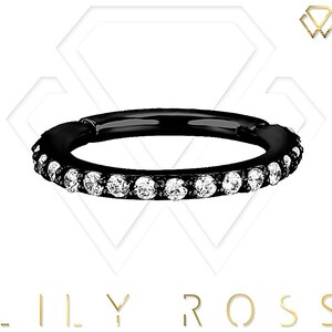 16g Helix/Cartilage/Tragus Clicker Hoop Ring Set with White Swarovski Cz..Black PVD Over Surgical Steel 16g - 5,6,7 or 8mm