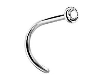 Genuine Diamond Solid 18K White Gold Nose Ring Stud..20G - 6.5mm
