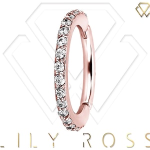 Beautiful Rose Gold Conch Piercing Eternity Clicker Set w. White Swarovski Cz..Rose Gold PVD Over 316L Surgical Steel 16g - 9,10,11 or 12mm