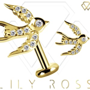 18K Solid Gold Cartilage Earring Set with Premium Swarovski Zirconia - 16G Internally Threaded Labret - Sizes From 4 to 12mm. (Nickel Free)