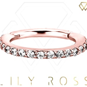 16g Rose Gold Helix/Cartilage Eternity Clicker Ring Set with Swarovski Cz Rose Gold PVD on 316L Surgical Steel - Comes in 5,6,7 or 8mm