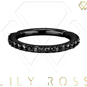 Clic d'éternité pour conque, 16 g, serti de griffes avec oxyde de zirconium swarovski noir PVD noir sur acier chirurgical 316 L 16 g - 9,10,11 ou 12 mm