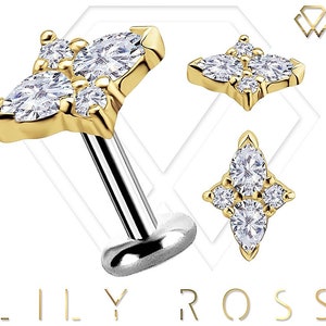 18k Solid Gold Cartilage Earring - 16G Internally Threaded Titanium Labret Post - Tragus Earring.. Sizes From 4mm to 12mm (Nickel Free)