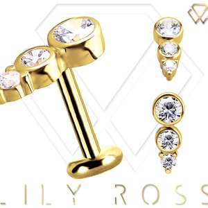 New 18k Solid Gold Tiny Cartilage Earring - 16G Internally Threaded Labret - Tragus Earring.. Sizes From 4mm to 12mm (Nickel Free)
