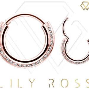 Beautiful Rose Gold Daith Jewelry, Helix/Cartilage/Septum Set with White Swarovski Cz..Gold PVD Over Surgical Steel 16G - 6mm, 8mm or 10mm