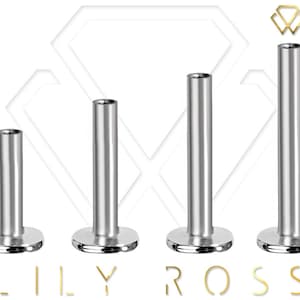 Or blanc massif 18 carats, pièce Tragus/Helix/Snug/Labret filetée à l'intérieur, 16 g - Taille 4,5, 6,7,8,9,10,11 ou 12 mm (sans nickel)