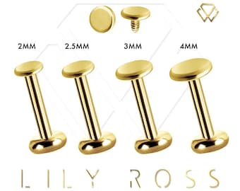 Labret perforador de cartílago de hélice con rosca interna de oro macizo de 18 k, 16 g, con disco plano de 2 mm, 2,5 mm, 3 mm o 4 mm. 16 g - De 4 mm a 12 mm