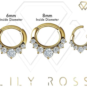 Beautiful Gold Daith Piercing Jewelry, Helix/Septum Clicker Set with White Swarovski Cz..Gold PVD Over Surgical Steel  16g - 6mm or 8mm