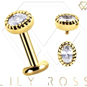 0.12ct Genuine Diamond 18k Solid Gold Tiny Cartilage Earring - 16G Internally Threaded Labret - Tragus Earring.. Sizes From 4mm to 12mm