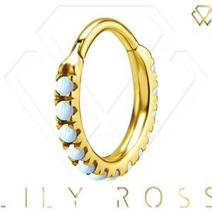 16g Gold Helix/Cartilage Eternity Clicker Ring with White Opals..Gold PVD Over 316L Surgical Steel - Comes in 6, 8 or 10mm (Nickel Free)