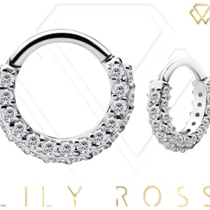 Magnifique 18k Solid White Gold Daith Hinged Piercing Clicker, Septum Ring Set with Swarovski Cz..Comes in 16g - 8mm,10mm or 11mm