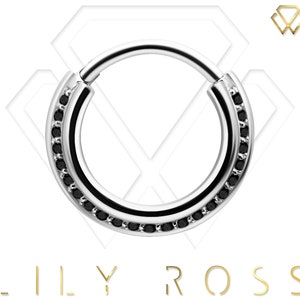 Septum Clicker, Daith Piercing Helix Cartilage Ring Set avec noir 5A Swarovski Cz.. 316L Acier chirurgical 16G - 6mm, 8mm ou 10mm