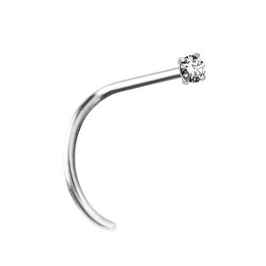 Dainty 14K Solid White Gold Nose Ring/Stud Nostril Prong Set with Tiny 1.5mm White Swarovski Cz..20G - 6.5mm