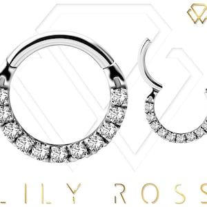 Genuine Diamonds Solid 18k White Gold Septum/Daith Hinged Ring Eternity Clicker with Swarovski Created Diamonds..16g - From 6mm to 10mm