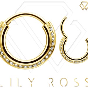 Beautiful Gold Daith/Helix/Cartilage/Septum Piercing Clicker Set with White Swarovski Cz..Gold PVD Over Surgical Steel  16g - 6, 8mm or 10mm
