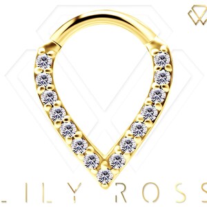 Anneau de septum en forme de larme sans nickel serti à la main avec CZ Swarovski blanc PVD sur CoCrNF 16 g - 8 mm