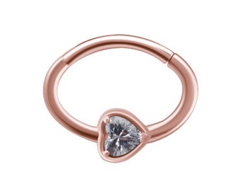 Rose Gold Daith Piercing, Swarovski Heart, 16g 7mm