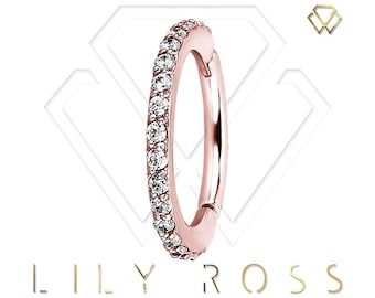 18ct Solid Rose Gold Helix/Cartilage Eternity Clicker with 5A Grade Swarovski Cz - Comes in 18g or 16g 5,6,7,8 or 9mm ( nickel free )