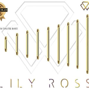 14k Solid Gold 14g Barbell ( Bar Only ) - Sizes from 8mm to 55mm