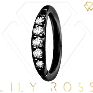 16g Helix/Cartilage/Tragus Clicker Hoop Ring Set avec Swarovski Blanc Cz..PVD Noir sur Acier Chirurgical 316L 16g - 6,7,8,9 ou 10mm