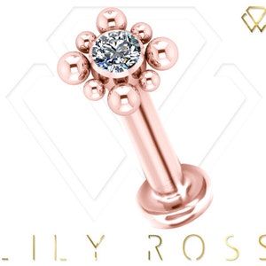 Rose Gold Titanium Tragus Earring – Swarovski CZ Helix Stud, 16g 4mm to 10mm