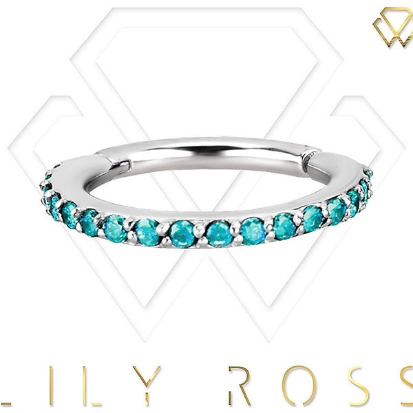 16g Helix/Cartilage Eternity Clicker Ring Set with Beautiful Turquoise Swarovski Cz on 316L Surgical Steel - Comes in 5,6,7 or 8mm