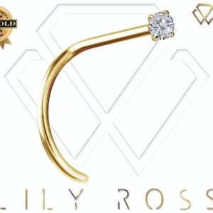 Piercing al naso in oro massiccio 18 carati con diamante autentico, incastonatura a griffe con diamante da 2 mm..20G - 6,5 mm