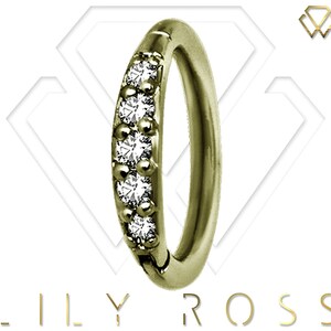 Gold Helix/Cartilage/Tragus Clicker Hoop Ring Set With White Swarovski Cz 10kt Gold PVD Over Surgical Steel 16g - 6,7,8,9 or 10mm