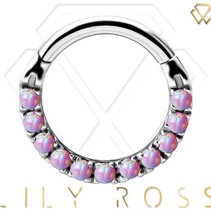 Nickel Free Cobalt Chromium Daith Piercing Clicker, Septum Ring Set with Pink Opals.. CoCrNF 16g - 6,7,8,9 ou 10mm