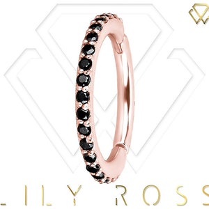 Magnifique ensemble clicker pour l'éternité piercing conque en or rose massif 18 carats et oxyde de zirconium Swarovski noir 5A, 16 g - 7 à 12 mm (sans nickel)