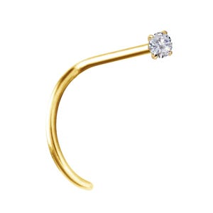 Genuine Diamond 18K Solid Gold Nose Stud, Prong Setting with 2mm Diamond..20G - 6.5mm